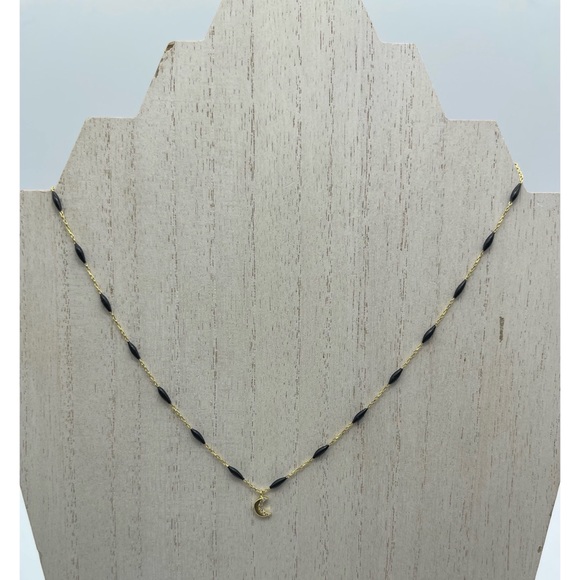 Argento Vivo Beaded Necklace With Crescent Moon Charm 18KT Gold Sterling NWT - Picture 2 of 10